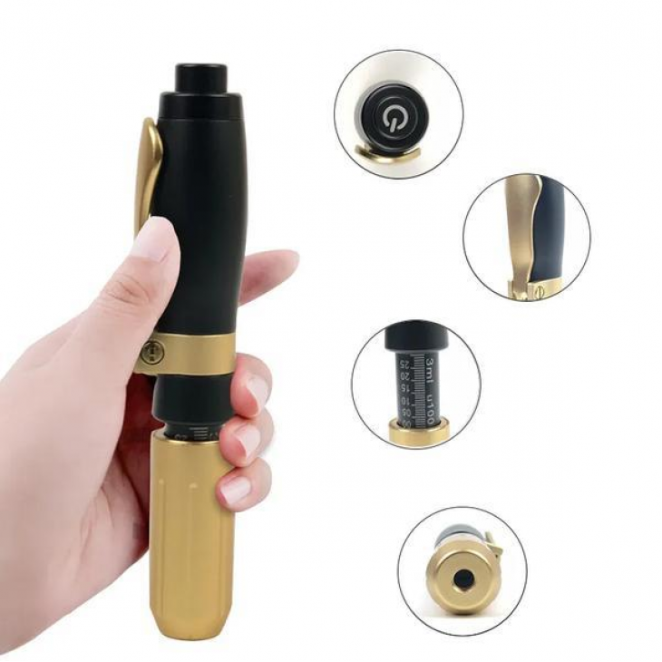 Aparat DUO Reglabil Injectare 0.3ml sau 0.5ml Acid Hyaluronic Hyaluron Pen, Inalta Presiune, Precizie, Stilou Atomizare Marire Buze, Lifting AkaAy White