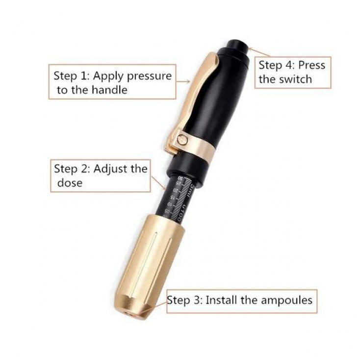 Aparat DUO Reglabil Injectare 0.3ml sau 0.5ml Acid Hyaluronic Hyaluron Pen, Inalta Presiune, Precizie, Stilou Atomizare Marire Buze, Lifting AkaAy White