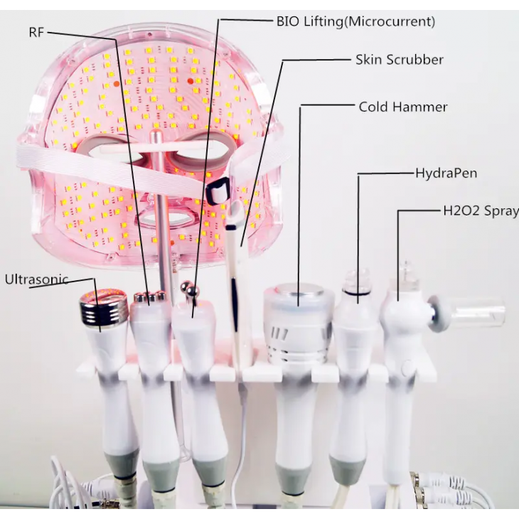 Aparat 8in1 H2O2 Jet Hidroxigen Micro Bule Indepartare Puncte Negre, RF, Criolift, Hidrodermoabraziune, Curatare, Hidratantare, Lifting Saloane, Indepartarea Acneei, Ultrasunete, Masca LED S516