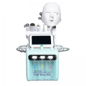 Combina 6in1 Hydra Dermabrasion Facial Peel, Green, Hidrogen Oxigen H2O2, Hidrodermoabraziune, Curatare, Hidratantare, RF+Photon+Vibration+Ion+Cool+Mask; Vacuum Dermabrasion, Facial Deep Cleaning, Skin Care
