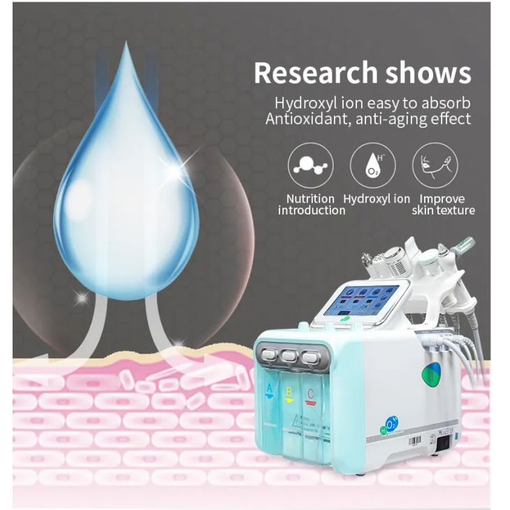 Combina 6in1 Hydra Dermabrasion Facial Peel, Green, Hidrogen Oxigen H2O2, Hidrodermoabraziune, Curatare, Hidratantare, RF+Photon+Vibration+Ion+Cool+Mask; Vacuum Dermabrasion, Facial Deep Cleaning, Skin Care