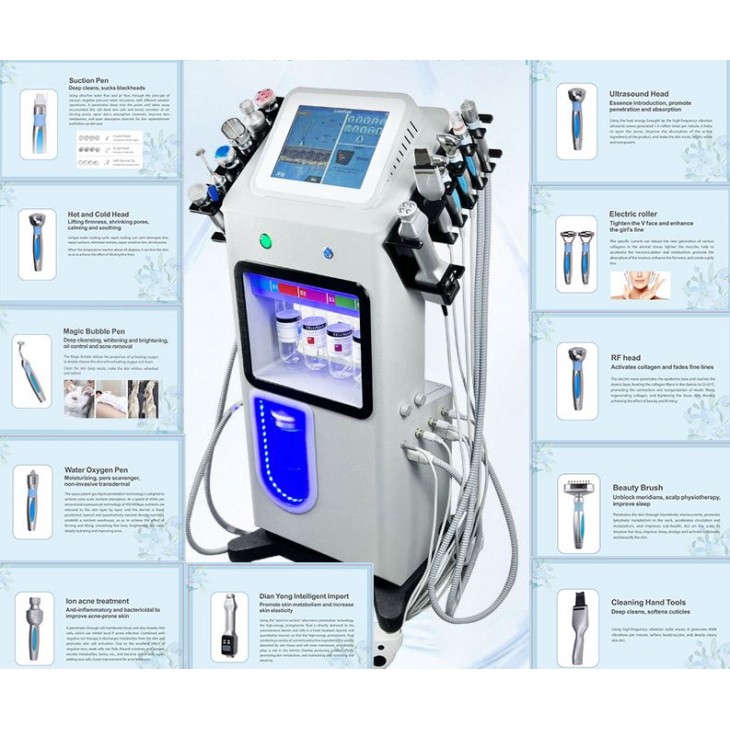 Aparat Combina 12in1 Hidradermabraziune  Oxigenaction, Ultrasunete, Tratamente Antiacneice Oxygen Facial Bio RF Aqua Peeling, AQUAFacial
