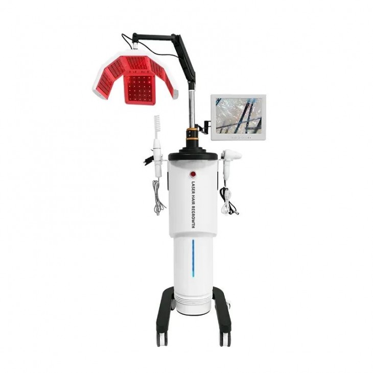 Aparat 5in1 Crestere a Parului, Laser Regenerare Capilara, 2620DIODE LASER 650nm Laser Hair Regrowth Led Light, Ecran tactil color LCD rotativ de 8 inchi, Terapie cu Laser de Nivel Scazut + Scaner