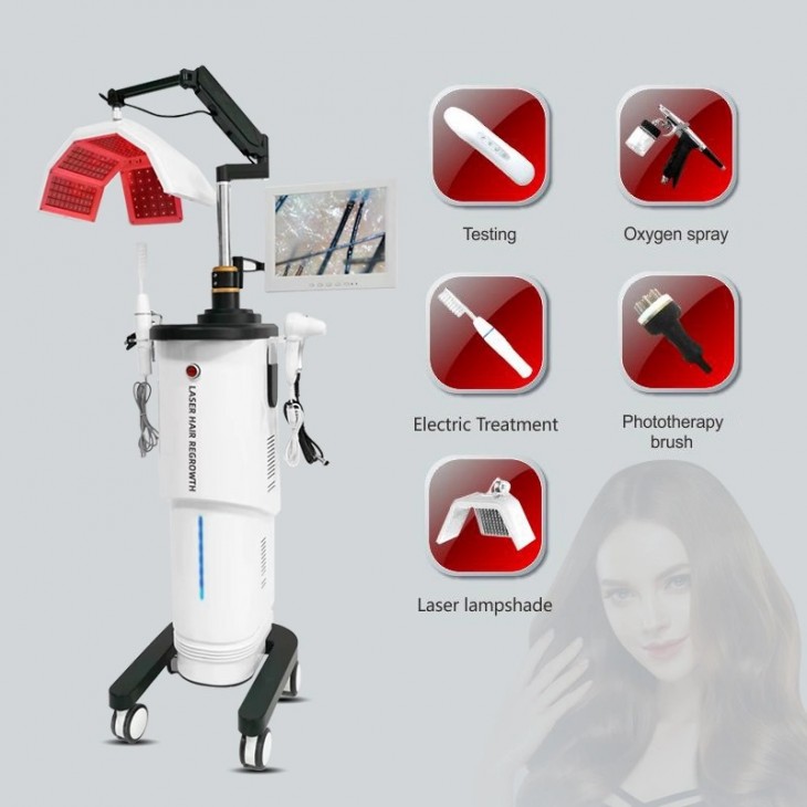 Aparat 5in1 Crestere a Parului, Laser Regenerare Capilara, 262 DIODE LASER 650nm Laser Hair Regrowth Led Light, Ecran tactil color LCD rotativ de 8 inchi, Terapie cu Laser de Nivel Scazut