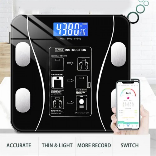 Cantar digital inteligent de cantarire a grăsimii corporale Smart Afișaj digital LCD și LED, 180Kg, 